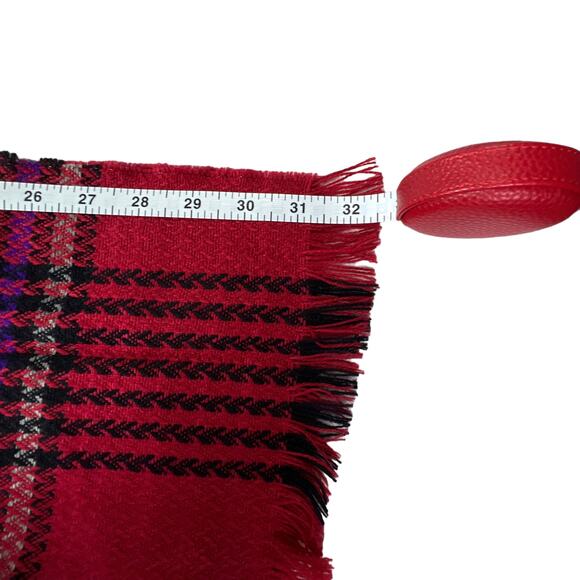 Red Plaid Scarf Wrap with Raw Edge 65L" x 8W" - Picture 6 of 6